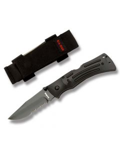 KA-BAR Clip Point Mule Lockback with Black Zytel Handle and Black Coated AUS-8A Stainless Steel 3.875" Clip Point Partially Serrated Edge Blade Model 3051