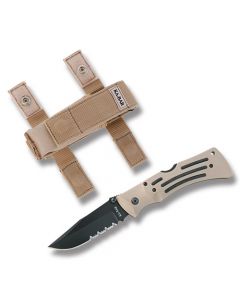 KA-BAR Desert Mule Lockback with Desert Tan Zytel Handle and Black Coated AUS-8A Stainless Steel 3.875" Clip Point Partailly Serrated Edge Blade Model 3053