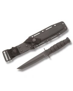 KA-BAR Black Short Tanto Fighting Knife with Black Kraton Handle and Black Epoxy Powder Coated 1095 Carbon Steel 5.25" Tanto Tip Plain Edge Blade with Black Kydex Sheath Model 5054