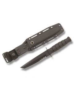 KA-BAR Black Short Tanto Fighting Knife with Black Kraton Handle and Black Epoxy Powder Coated 1095 Carbon Steel 5.25" Tanto Tip Partially Serrated Edge Blade with Black Kydex Sheath Model 5055