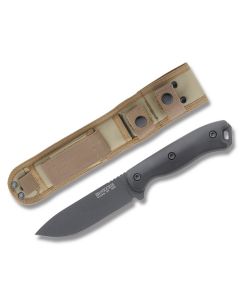 KA-BAR Becker Short Field Knife with Black Ultramid Handle and Black Epoxy Coated 1095 Carbon Steel 4.375" Drop Point Plain Edge Blade with Tan Cordua Sheath Model BK16