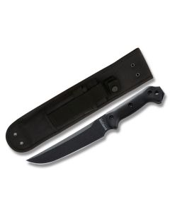 KA-BAR Magnum Camp Knife with Black Nylon Handle and Black Epoxy Coated Trailing Point Plain Edge Blade with Black Nylon Sheath Model BK5