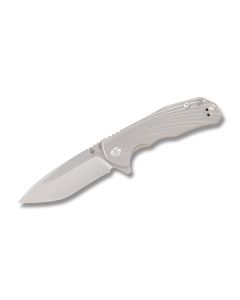 Kizer Ning Shoal Folding Knife with Gray Titanium Grooved Handle and Stonewash Coated M390 Stainless Steel 3" Drop Point Plain Edge Blade Model KI3469A2