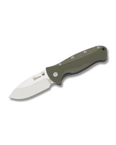 Kizer Knives  Large Hunter with Green G-10 Handes and Satin Coated CMP-35VN Stainless Steel 3.5" Drop Point Plain Edge Blade Model KI4416A1