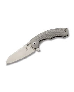 Kizer Knives Tigon with Titanium Handles and Stonewash Coated CPM-S35VN Stainless Steel 4" Sheepsfoot Plain Edge Blade Model KI4450T11