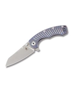 Kizer Tigaon Folding Knife with Gray Anodized 6AL4V Titanium Handle and Stonewash Coated CPM-S35VN Stainless Steel 3.625" Drop Point Plain Edge Blade Model 4450TI12