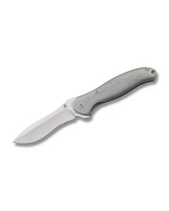 Kizer Knives Bad Dog with Bomb Engraved 6AL4V Titanium Handles and Stonewash Coated CPM-S35VN Stainless Steel 4.25" Drop Point Plain Edge Blade Model KI5463A2