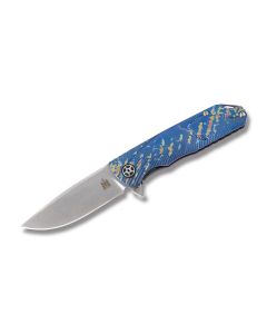 Komoran Handmade Tactical Framelock Folder with Blue Titanium Handles and U2X Steel Drop Point Plain Edge Blades Model KO009