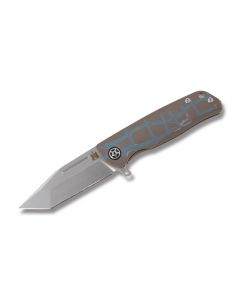 Komoran Handmade Tactical Framelock Folder with Silver Titanium Handles and U2X Steel Tanto Plain Edge Blades Model KO011