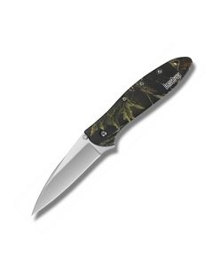 Kershaw Knives Camo Leek with Camo Printed 6061-T6 Aluminum Handle and Bead Blasted Coated Sandvik 14C28N Steel 3" Modified Drop Point Plain Edge Blade Model 1660C