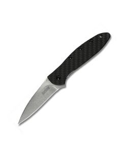 Kershaw Knives Leek with Carbon Fiber Handle and Stonewash Coated CPM154 Stainless Steel 3" Drop Point Plain Edge Blade Model 1660CF