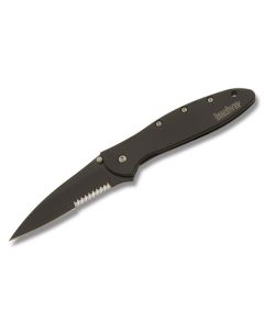 Kershaw Knives Leek with Black DLC Coated 410 Stainless Steel Handles and Black DLC Coated Sandvik 14C28N Stainless Steel 3" Clip Point Partially Serrated Blade Model 1660CKTST