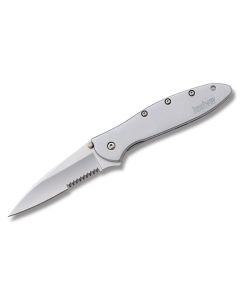 Kershaw Knives Leek with Bead Blasted Coated 410 Stainless Steel Handles and Bead Blasted Coated Sandvik 14C28N Stainless Steel 3" Clip Point Partially Serrated Blade Model 1660ST