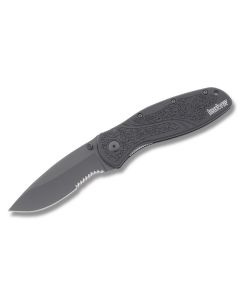 Kershaw Knives Blur with Black 6061-T6 Aluminum Handles and Black DLC Coated Sandvik 14C28N Stainless Steel 3.375" Drop Point Partially Serrated Edge Blade and Glass Breaker Model 1670GBBLKST