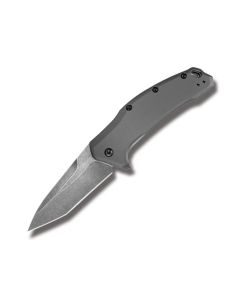 Kershaw Knives Link with Machined Aluminum Handle and Blackwash Coated 420HC Stainless Steel 3.25" Tanto Tip Plain Edge Blade Model 1776TGRYBW