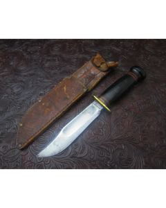Marbles Gladstone Mich. Vintage Ideal knife 4.875 inch blade with leather stack handles carbon steel plain blade edge