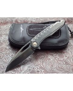 Marfione Munroe Custom Sigil MK6 Stonewash with M-390 Carbon Fiber Plate Bronze Hardware M-390 Stainless Steel and Hand Flamed Pocket clip and Backspacer