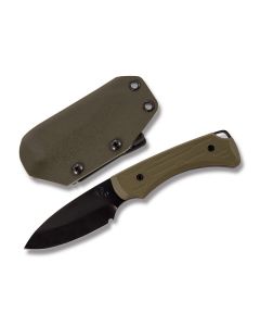 Medford Knives The Colonial Fixed Blade with OD Green G-10 Handle and Black PVD Coated D2 Tool Steel 3.25" Drop Point Plain Edge Blade with OD Green Kydex Sheath Model MK90DP10KO