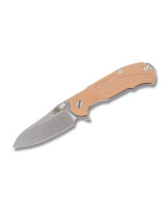 Rick Hinderer MP-1 Framelock with Coyote Brown G-10 and Bronze Titanium Handles and Stonewashed S35VN Stainless Steel 3.25" Modified Drop Point Plain Edge Blades