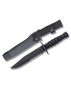 Ontario Chimera with Black Kraton Handle and Black Zinc Phosphate Coated 1095 Carbon Steel 8.25" Clip Point Partially Serrated Edge Blade with Black Polypropylene Sheath Model 6515