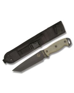 Ontario Ranger Series RD Ready Detachment Tanto with Tan Micarta Handle and Black Powder Coated 5160 Carbon Steel 7" Tanto Tip Plain Edge Blade with Black Kydex Sheath Model 9468BM