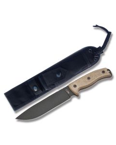 Ontario RAT-7 with Tan Micarta Handle and Black Powder Coated 1095 Carbon Steel 7.25" Drop Point Plain Edge Blade with  Model 8604