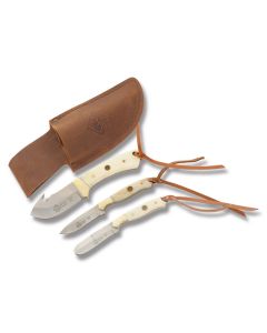 Puma SGB 3pc Hunting Knife Set with White Smooth Bone Handles and 1.4116 Stainless Steel Plain Edge Blades Model 6583000