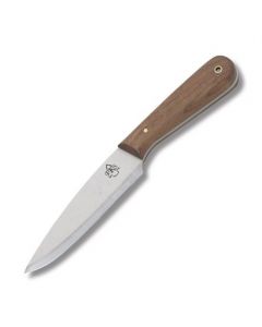 Pathfinder Bushcraft Knife with Hardwood Walnut Handles and Satin Coated 1095 Carbon Steel 5" Drop Point Plain Edge Blade with Model PKSBBK