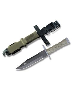 Ontario M9 Bayonet with Green Thermoplastic Handle and Black Zinc Phosphate Coated 420 Stainless Steel 7" Clip Point Plain Edge Blade with Black Glass Filled Nylon Sheath Model 6220