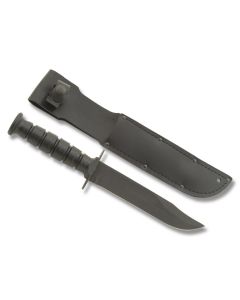 Ontario 498 Marine Combat Knife with Black Stacked Leather Handle and Black Zinc Phosphate Coated 1095 Carbon Steel 7" Clip Point Plain Edge Blade with Black Leather Sheath Model 498