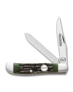 Remington Mini Trapper 3.50" with Green Stag Bone Handles and 440A Stainless Steel Plain Edge Blades Model R19832