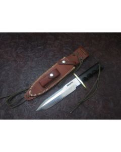 Randall Made Knives Model 14 Attack with 7.563 inch stainless steel blade black micarta handle Brass double hilt