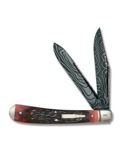 Remington Knives 2016 Bullet Knife 5.25" with Amber Jigged Bone Handles and Damascus Steel Blade with Serialized Bolsters Model 11039