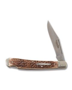 Remington 1992 Guide Silver Bullet Lockback Knife 5.375” with Brown Jigged Bone Handles and 440 Stainless Steel Plain Edge Blades