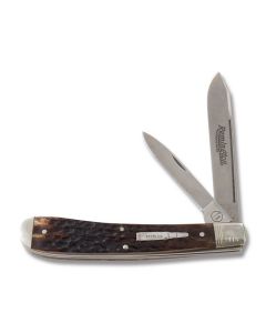 Remington 1995 Master Guide Silver Bullet Knife 5.375” with Brown Jigged Bone Handles and 440 Stainless Steel Plain Edge Blades