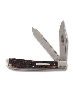 Remington 1998 Hunter Trader Trapper Silver Bullet Knife 5.375” with Brown Jigged Bone Handles and 440 Stainless Steel Plain Edge Blades