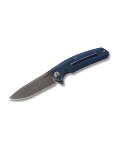 Reate Knives Epoch Folding Knife with Blue Anodized Titaniun Handle and Stonewash Coated CTS-204P Steel 3.75" Drop Point Plain Edge Blade Model EPOCHBLU