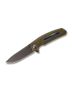 Reate Knives Epoch Folding Knife with OD Green Anodized Titanium Handle and Stonewash Coated CTS-204P Steel 3.50" Drop Point Plain Edge Blade Model EPOCHGLD