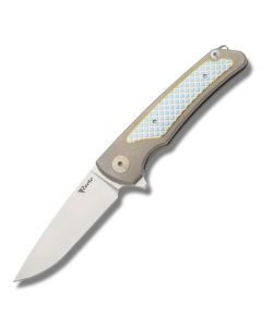 Reate Wave with Titanium Handles and Stonewash Coated M390 Stainless Steel 3.25" Drop Point Plain Edge Blade Model WAVE