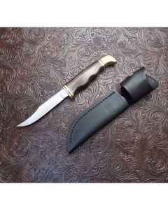 Remer Stone custom Buck 102 woodsman knife with brown Macassar ebony handle ATS-34 stainless skinning blade 3.875 inch blade length 1of 4 made