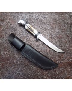 Remer Stone custom Buck 118 hunting knife with stag handle D2 steel skinning blade 4.439 blade length