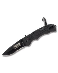 Schrade M.A.G.I.C. Rescue Knife with Black Nylon Fiber Handle and Black Coated 4034 Stainless Steel 3.375" Drop Point Partially Serrated Blade Model SCH911DBS 