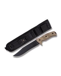 Steel Will Cheiftain with Green Micarta Handles and Black Traction Coated 1095 Carbon Steel 7.48” Clip Point Plain Edge Blade and Nylon Sheath Model 1610