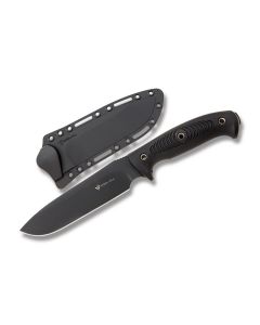 Steel Will Roamer Fixed Blade Knife with Black TPE Handle and Black Coated D2 Tool Steel 6.375" Drop Point Plain Edge Blade with Black Molded Nylon Sheath Model R300-1BK