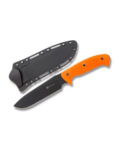 Steel Will Roamer Fixed Blade Knife with Orange TPE Handle and Black Coated D2 Tool Steel 6.375" Drop Point Plain Edge Blade with Black Nylon Sheath Model 3001OR