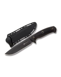 Steel Will Roamer Fixed Blade Knife with Black TPE Handle and Black Coated D2 Tool Steel 5.50" Drop Point Plain Edge Blade with Black Molded Nylon Sheath Model R3051BK