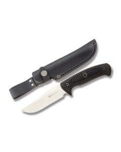 Steel Will Roamer Fixed Blade with Black TPE Handle and Satin Coated 9Cr18MoV Stainless Steel 4.50" Clip Point Plain Edge Blade with Black Leather Sheath Model 3151BK