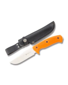 Steel Will Roamer Fixed Blade Knife with Orange TPE Handle and Satin Coated 9Cr18MoV Stainless Steel 4.50" Clip Point Plain Edge Blade with Black Leather Sheath Model 3151OR