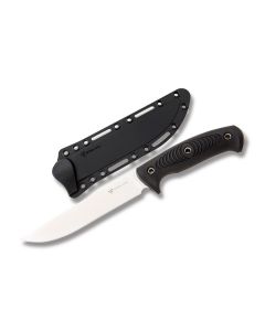 Steel Will Roamer Fixed Blade with Black TPE Handle and Satin Coated 9Cr18MoV Stainless Steel 4.50" Drop Point Plain Edge Blade with Black Leather Sheath Model 3751BK1