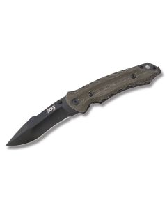 SOG Kiku Folder with Green Linen Micarta Handle and AUS-8 Stainless Steel 3.50" Drop Point Plain Edge Blade Model KU-1002